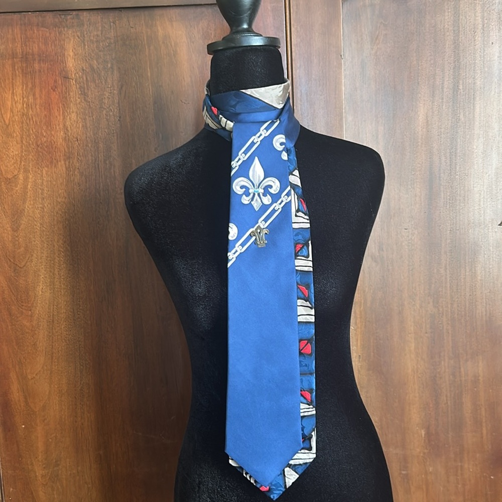 Vintage Silk Ties Scarf - Fluer De Lis - Picture 2 of 7